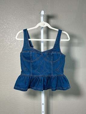 Moon River Western Embroidered Denim Peplum Corset Top